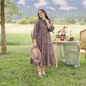 Dainty Jewells Floral Long Sleeve Dress - Pink and Black 100%cotton